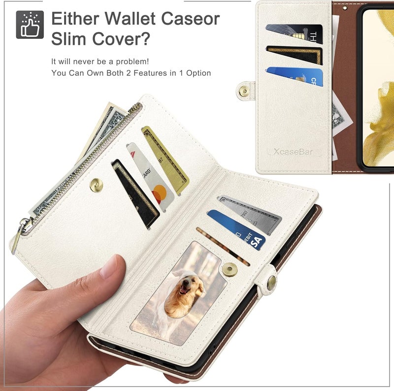 XcaseBar compatible with iPhone 17 Pro Max 6.9" Wallet case with Zipper Credit Card Holder【RFID Blocking】,Flip Folio Book PU Leather Phone case Shockproof Cover Women Men for Apple 17ProMax case White - Image 3